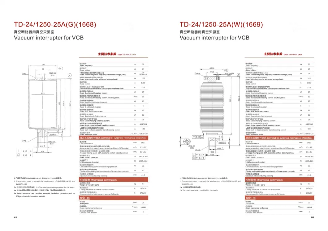 Indoor 24kv 630A Vcb High Voltage Vacuum Interrupter